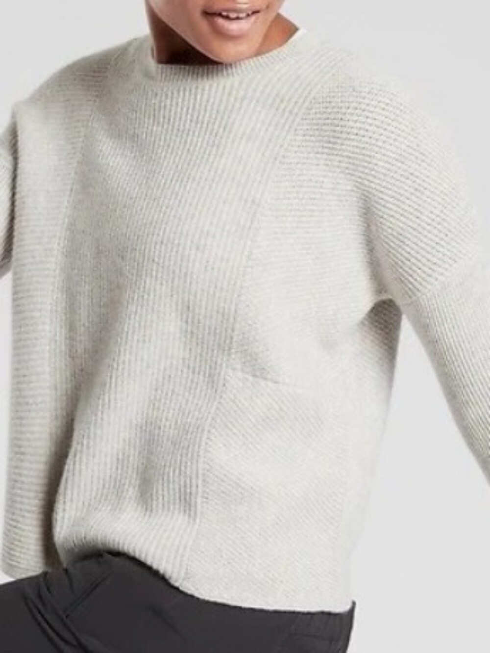 Athleta Ribbed Crewneck Sweater in Light Oatmeal